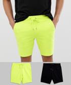 Asos Design Jersey Skinny Shorts 2 Pack Lime/black - Multi