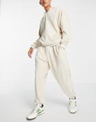 Asos Design Oversized Sweatpants In Ribbed Velour Beige - Part Of A Set-neutral