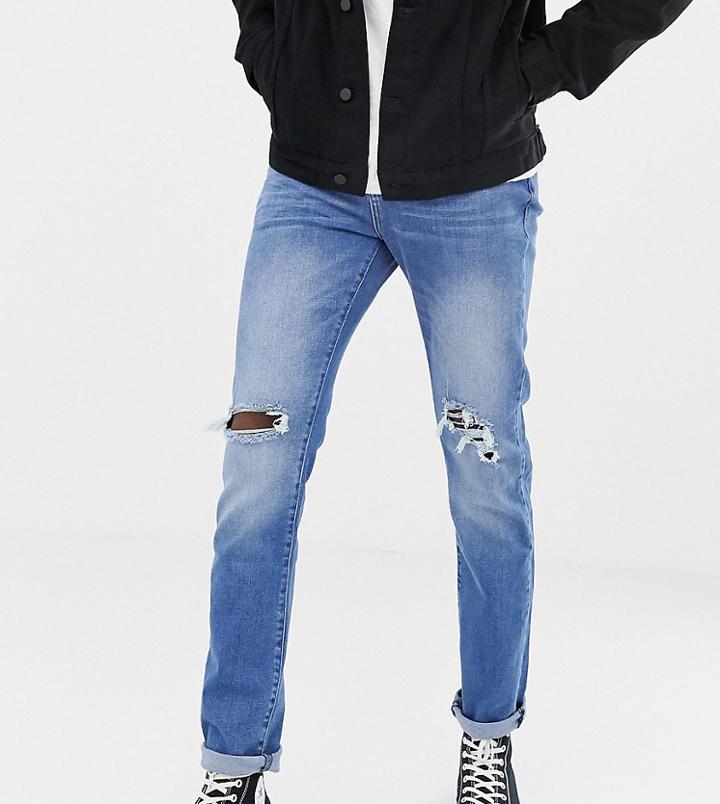 Jacamo Tall Tapered Fit Jeans In Rip & Repair In Navy - Navy