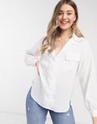 Asos Design Long Sleeve Soft Shirt With Utility Pocket In Ivory-no Color