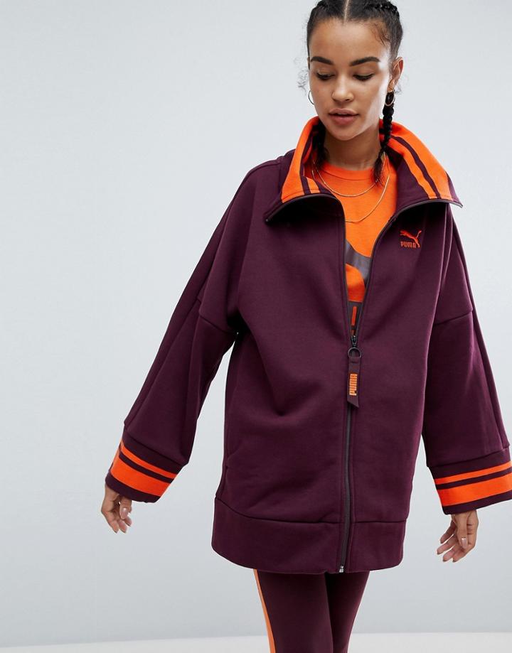 Puma Hooded Sweat Jacket In Burgundy - Red