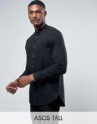 Asos Tall Regular Fit Longline Denim Shirt In Black - Black