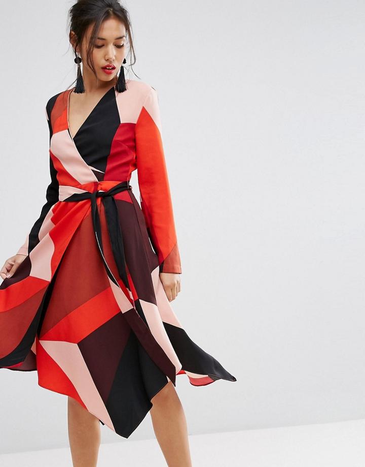 Warehouse Color Block Wrap Dress - Multi