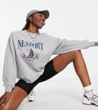 Asos Design Tall Sweatshirt With Newport Print In Gray Heather-grey