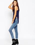 Asos The Scoop Neck Tank In Slouchy Rib With Side Splits - Navy