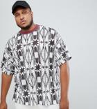 Asos Design Plus Oversized T-shirt With Vertical Aztec Print And Contrast Neck Trim - White