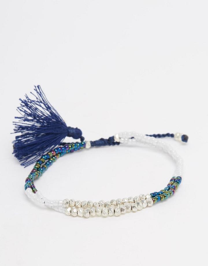 Ashiana Double Beaded Friendship Bracelet - Silver