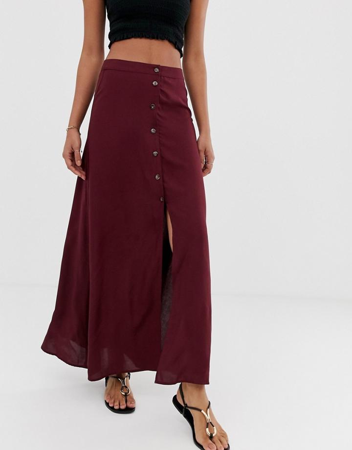 Asos Design Button Front Maxi Skirt-purple