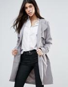 Brave Soul Belted Trench Coat - Gray