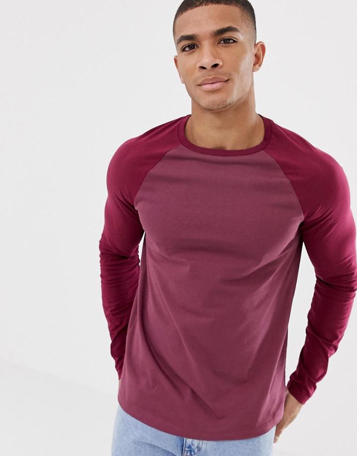 Asos Design Long Sleeve T-shirt With Contrast Raglan In Purple - Purple