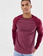 Asos Design Long Sleeve T-shirt With Contrast Raglan In Purple - Purple