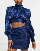 Collective The Label High Neck Tie Back Satin Top Set In Navy