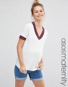 Asos Maternity Lurex Tipped Oversized T- Shirt - White