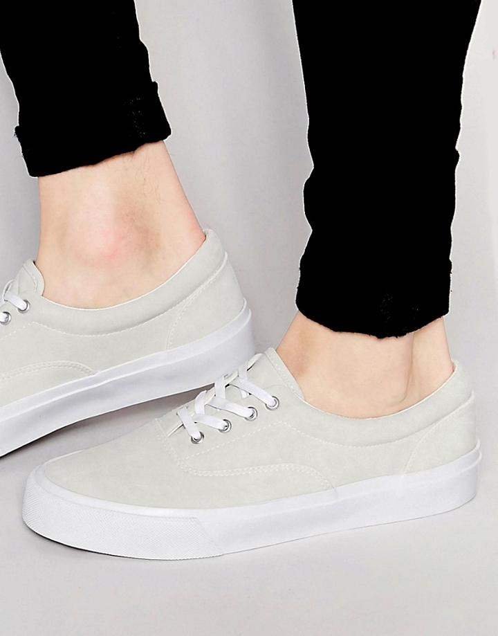 Asos Lace Up Sneakers In Stone Faux Suede - Stone