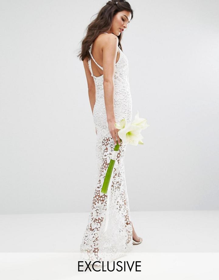 Bodyfrock Bridal Crochet Maxi Dress With Cross Back - White