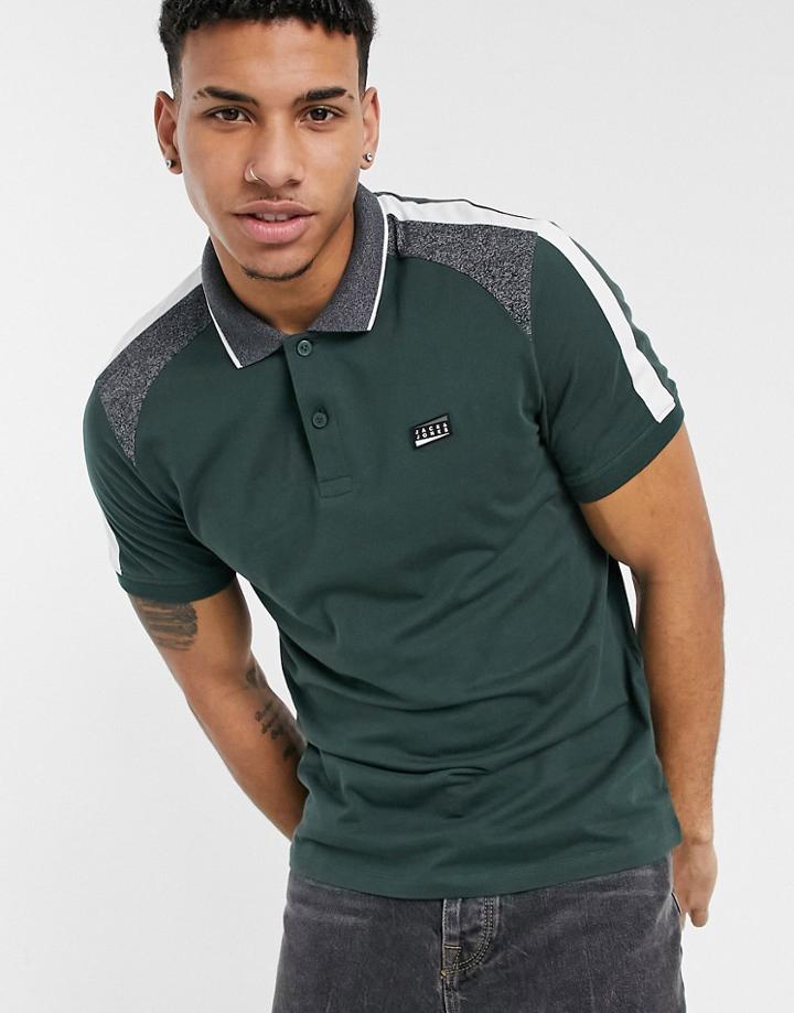 Jack & Jones Color Block Polo In Dark Green