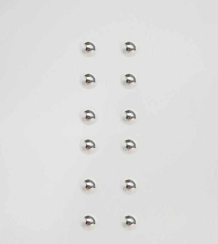 Asos Pack Of 6 Tiny Stud Multipack Earrings - Silver