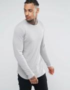 Asos Rib Longline Muscle Long Sleeve T-shirt With Curved Hem In Gray - Gray