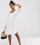 Asos Design Maternity Chuck On Square Neck Mini Smock Dress In Texture - White