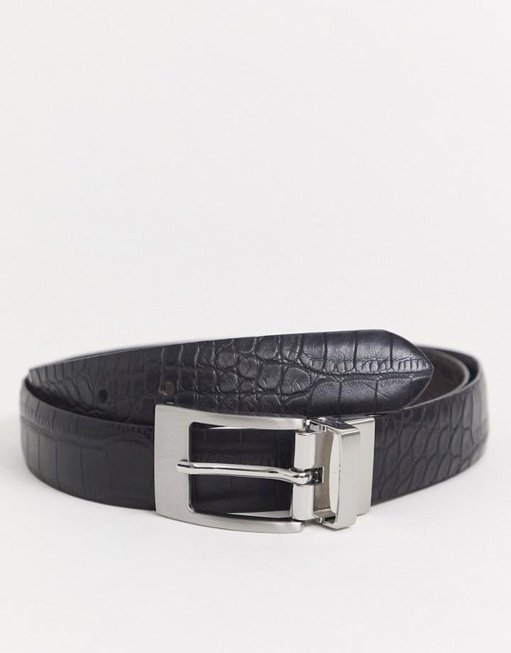 Moss London Faux Leather Reversible Belt In Black And Brown Snakesskin