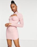 In The Style High Neck Cut-out Dress With Tie Back In Pink-multi