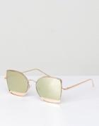 Asos Kitten Cat Eye Sunglasses With Mirror Insert - Gold