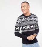 French Connection Tall Reindeer Fairisle Holidays Sweater-navy