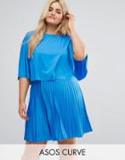 Asos Curve Kimono Cape Pleated Mini Dress - Blue