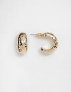 Asos Design Hoop Earrings In Mini Worn Design In Gold - Gold