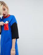 Hello Kitty X Asos Color Block Oversized T-shirt With Peeping Motif - Multi