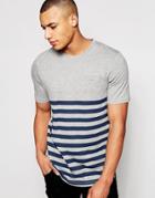 Jack & Jones Breton Stripe T-shirt - Light Gray Melange