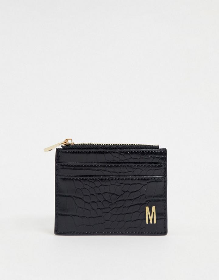 Asos Design Personalized M Coin Purse & Cardholder In Black Croc