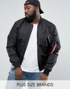 Alpha Industries Plus Ma1-tt Bomber Jacket Slim Fit In Black - Black