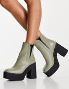 Topshop Harlow Platform High Heeled Chelsea Boot In Sage-green