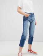 Pepe Jeans Patchy Paneled Cropped Boyfriend Jeans-blue