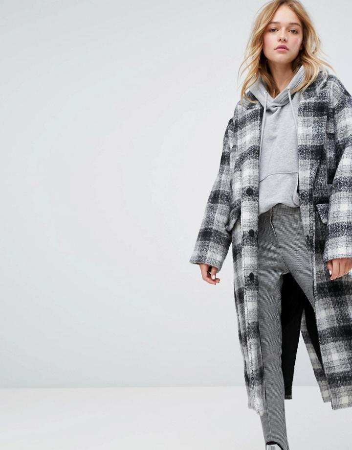 Monki Check Oversized Over Coat - Multi