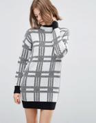 Asos Knitted Dress In Check With High Neck - Multi