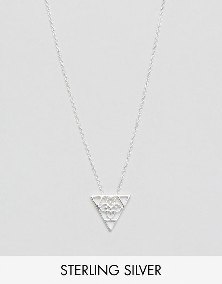 Asos Sterling Silver Triangle Filigree Short Pendant Necklace - Silver