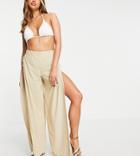 Asyou Flared Split Side Beach Pants In Gold
