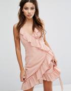 Club L Cami Strap Ruffle Detailed Wrap Chiffon Dress - Pink