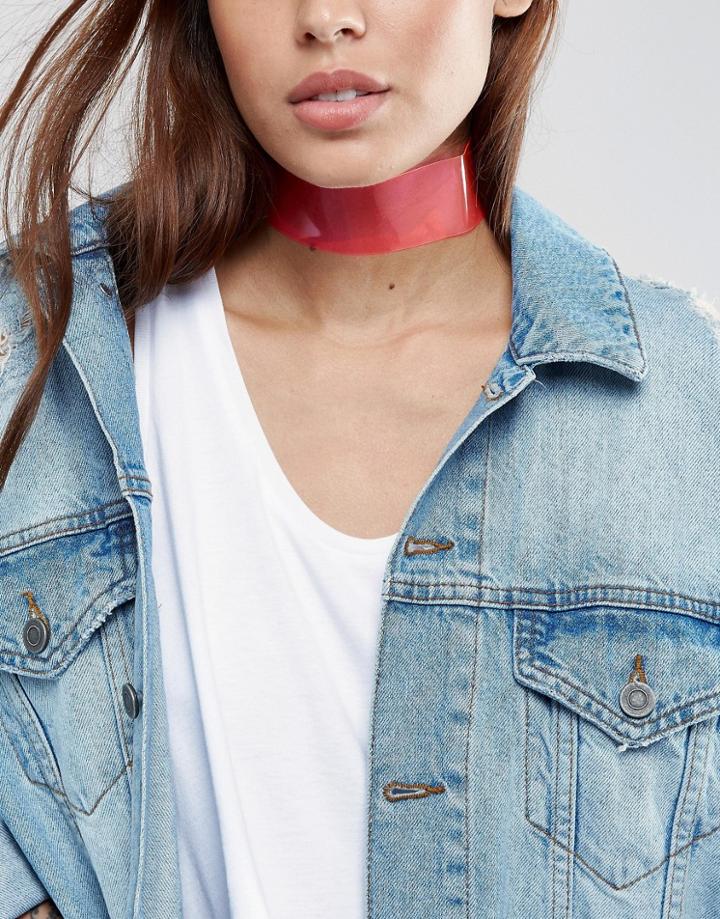 New Look Wide Plastic Choker Necklace - Pink