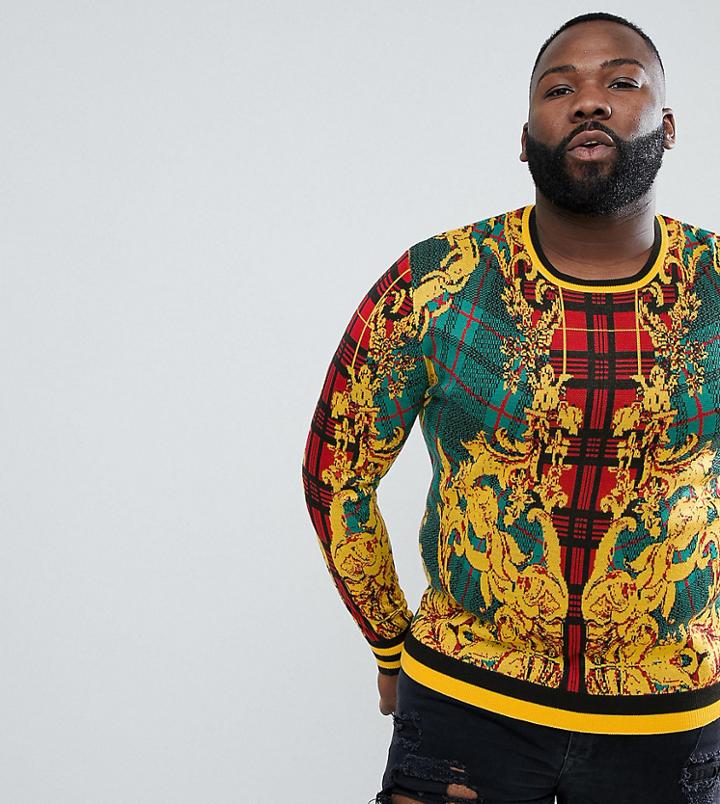 Asos Design Plus Knitted Sweater With All Over Design - Multi