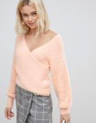 Asos Design Drape Wrap Sweater-pink