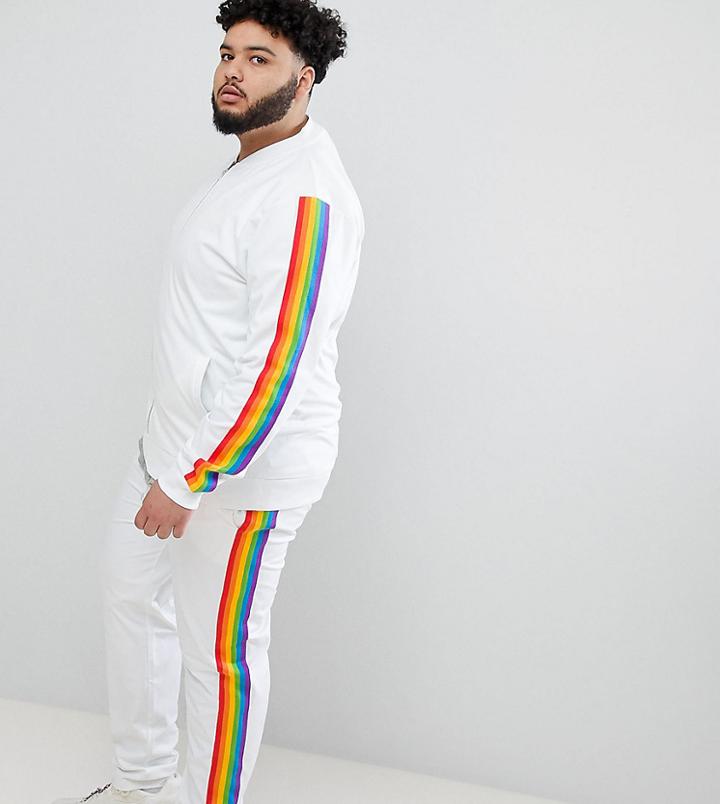 Asos Design Plus Two-piece Skinny Joggers With Rainbow Side Stripe - White