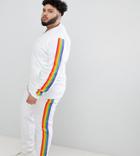 Asos Design Plus Two-piece Skinny Joggers With Rainbow Side Stripe - White