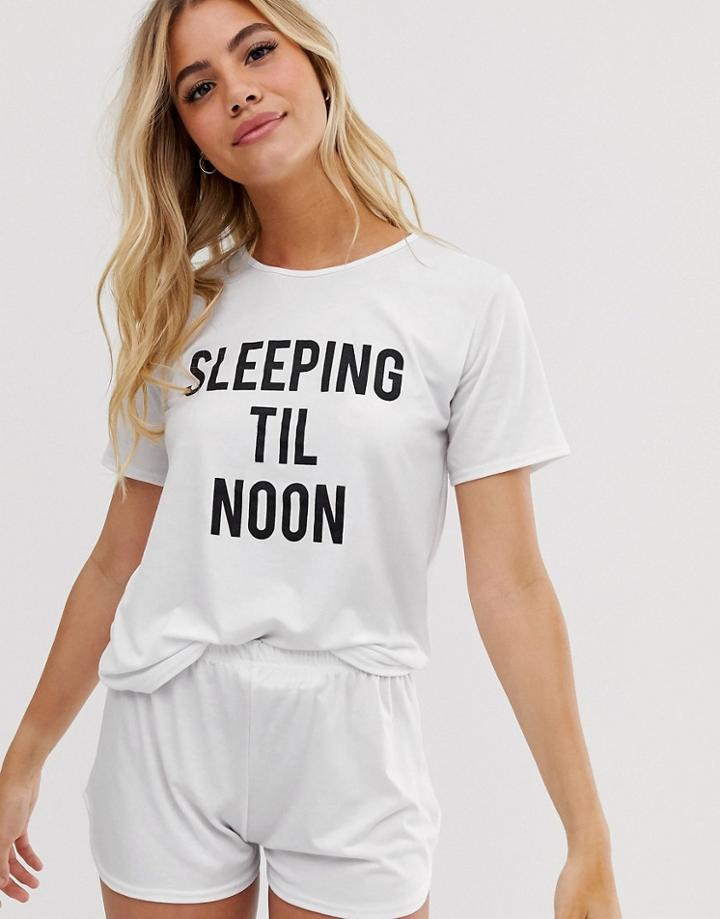 Adolescent Clothing Sleeping Til Noon T-shirt And Shorts Pyjama Set-white