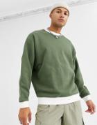Asos Design Oversized Sweatshirt In Khaki With Off White Rib
