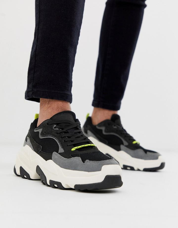 Bershka Chunky Sneaker With Fabric Detailing In Black - Black