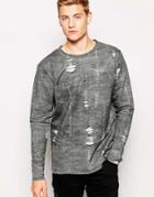 Cheap Monday Crew Sweatshirt Pipe Distress Print - Gray Melange