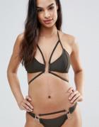 Rare Cut Out Gold Bar Trim Bikini Top - Black